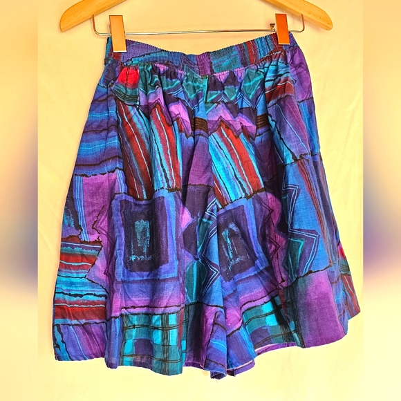 Connections Vintage 80s Geometric Wideleg Relaxed Hippie Shorts - Picture 1 of 7